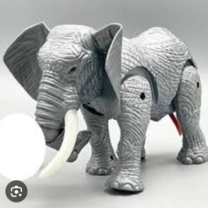 Realistic Grey Elephant Figurine with Tusks
