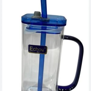 Echou Blue Glass Mug with Straw